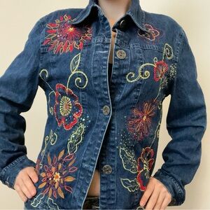 Stunning Floral Embroidered and Embellished Denim Jacket